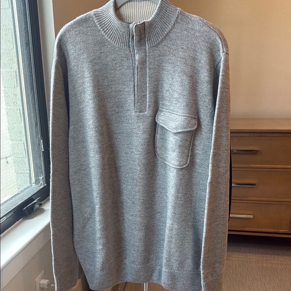 Peter Millar Gray Zip Up Sweater Classic Knit